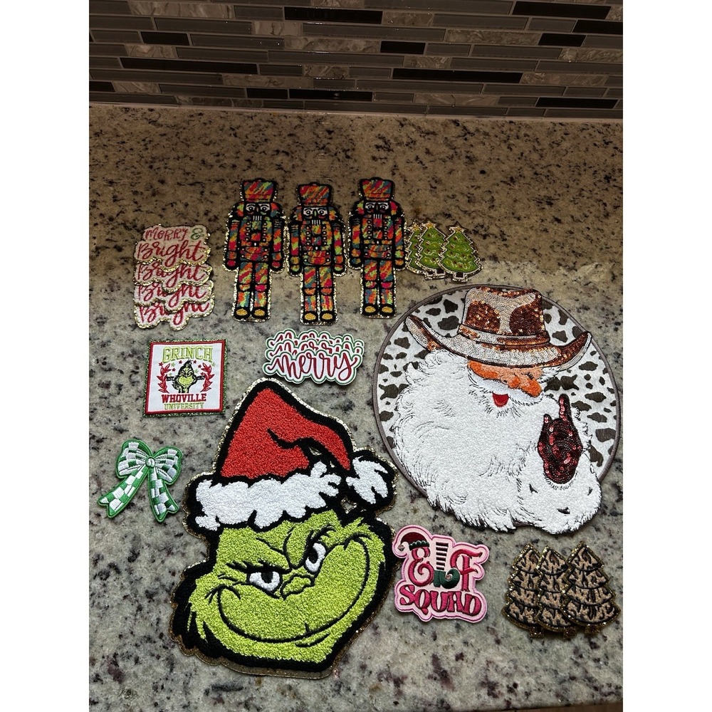 Lot Of 21 Chenille Iron On Christmas Patches New Santa Nutcracker Merry